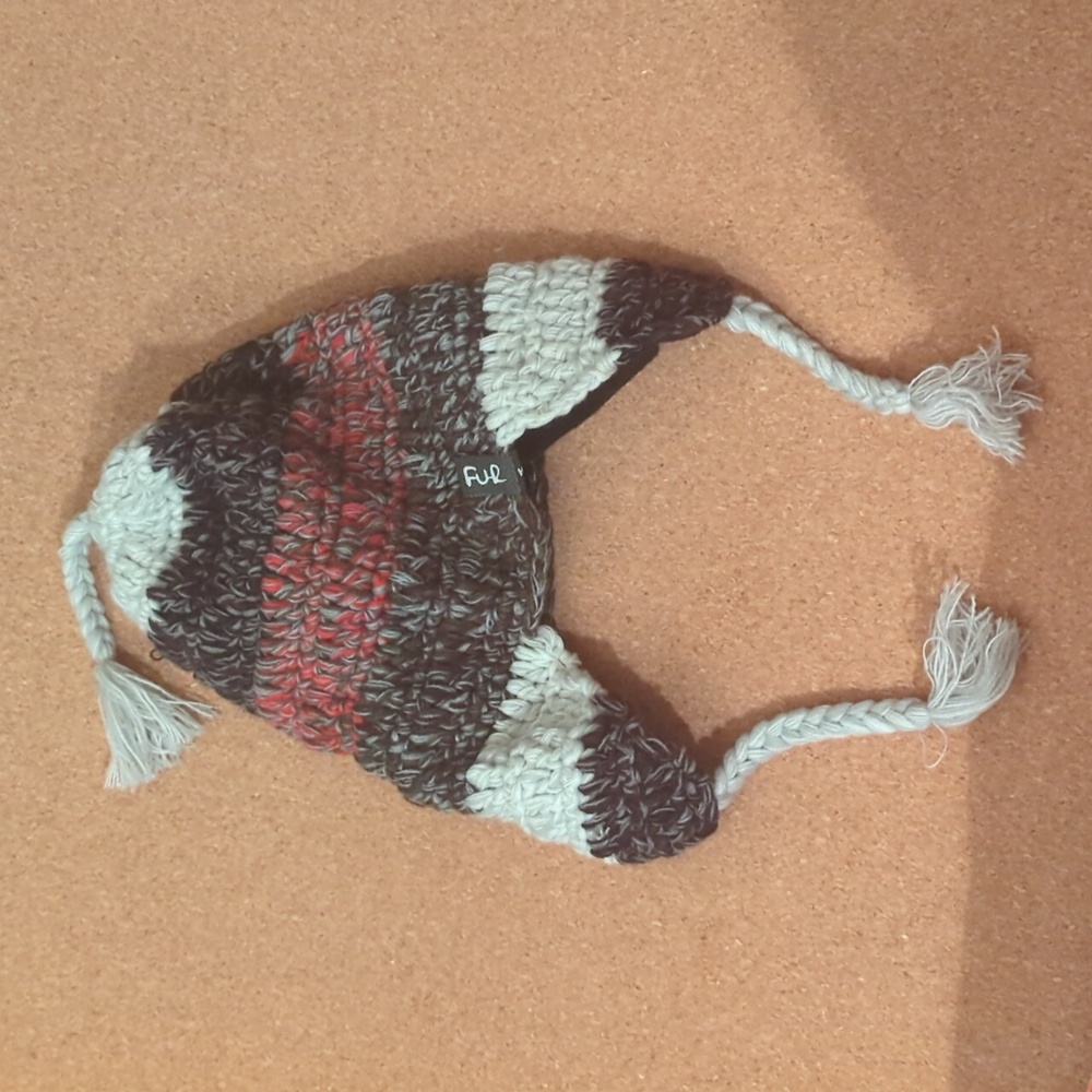Fur Headwear Gray Red Black Adult